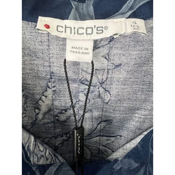 Chico's No Iron Button Front Shirt Autumn Whisps Tunic Size 4 US 20 NWT Blue - Picture 9 of 9